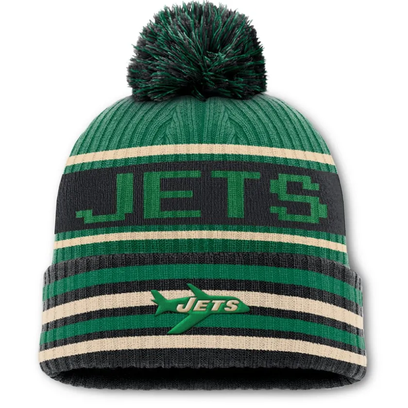 Knit^New York Jets Men's Fanatics Kelly Green/Black Blindside Cuffed Knit Hat With Pom