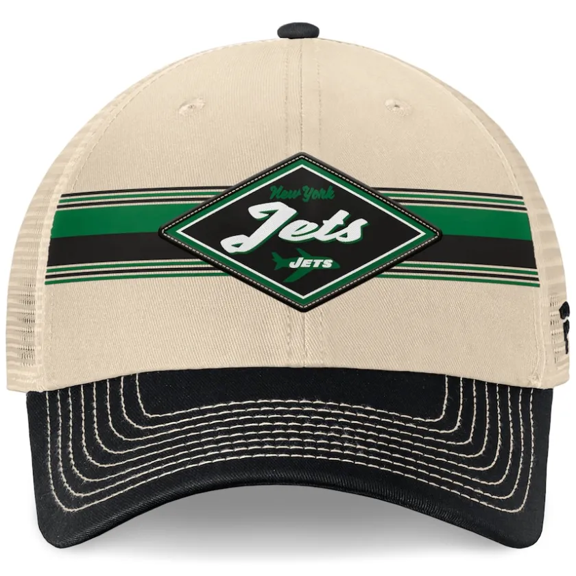 Hats|Men^New York Jets Men's Fanatics Natural/Black Diamond Stripe Trucker Adjustable Hat