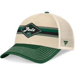 Hats|Men^New York Jets Men's Fanatics Natural/Green Diamond Stripe Trucker Adjustable Hat