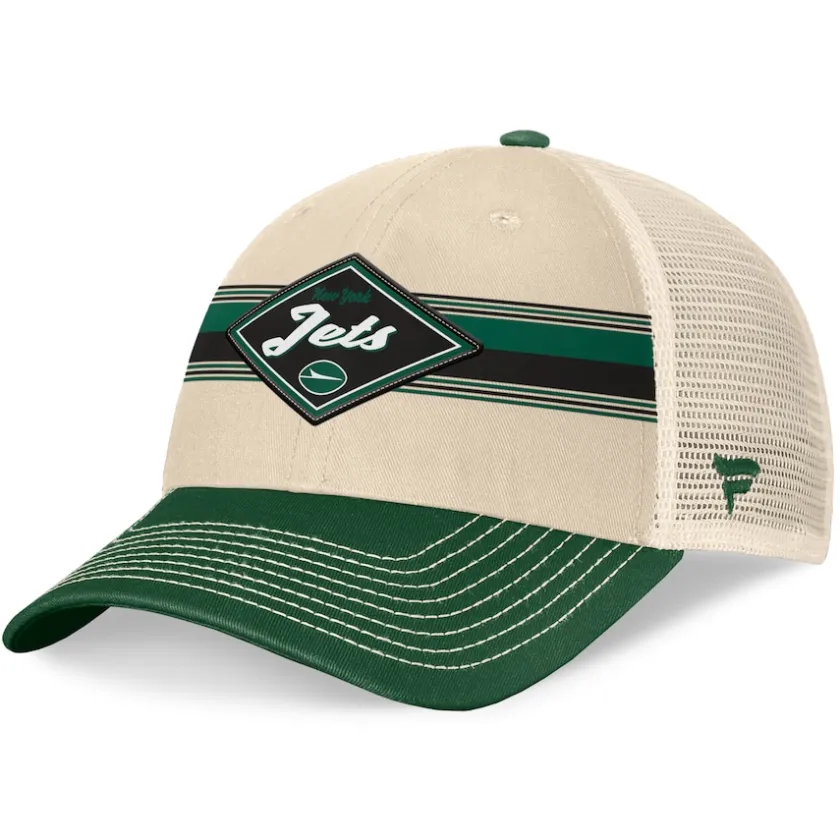 Hats|Men^New York Jets Men's Fanatics Natural/Green Diamond Stripe Trucker Adjustable Hat