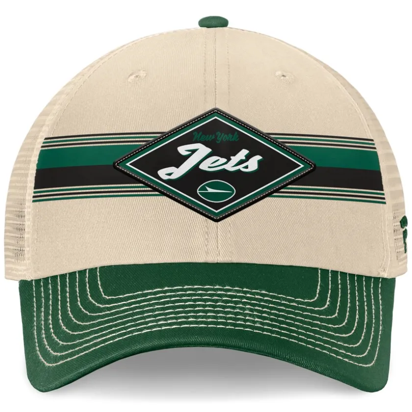 Hats|Men^New York Jets Men's Fanatics Natural/Green Diamond Stripe Trucker Adjustable Hat