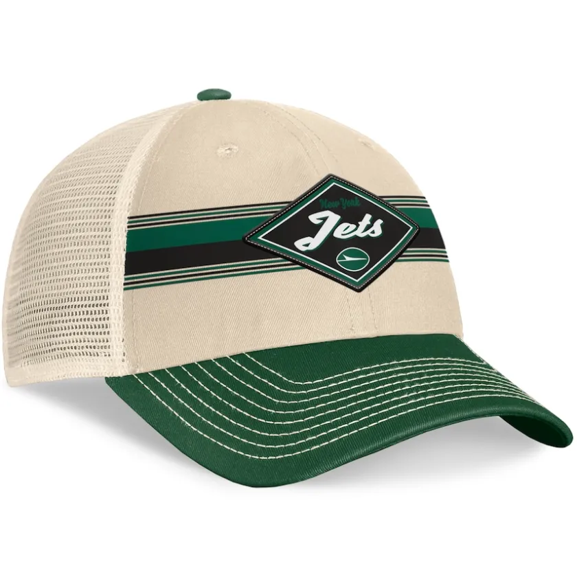 Hats|Men^New York Jets Men's Fanatics Natural/Green Diamond Stripe Trucker Adjustable Hat