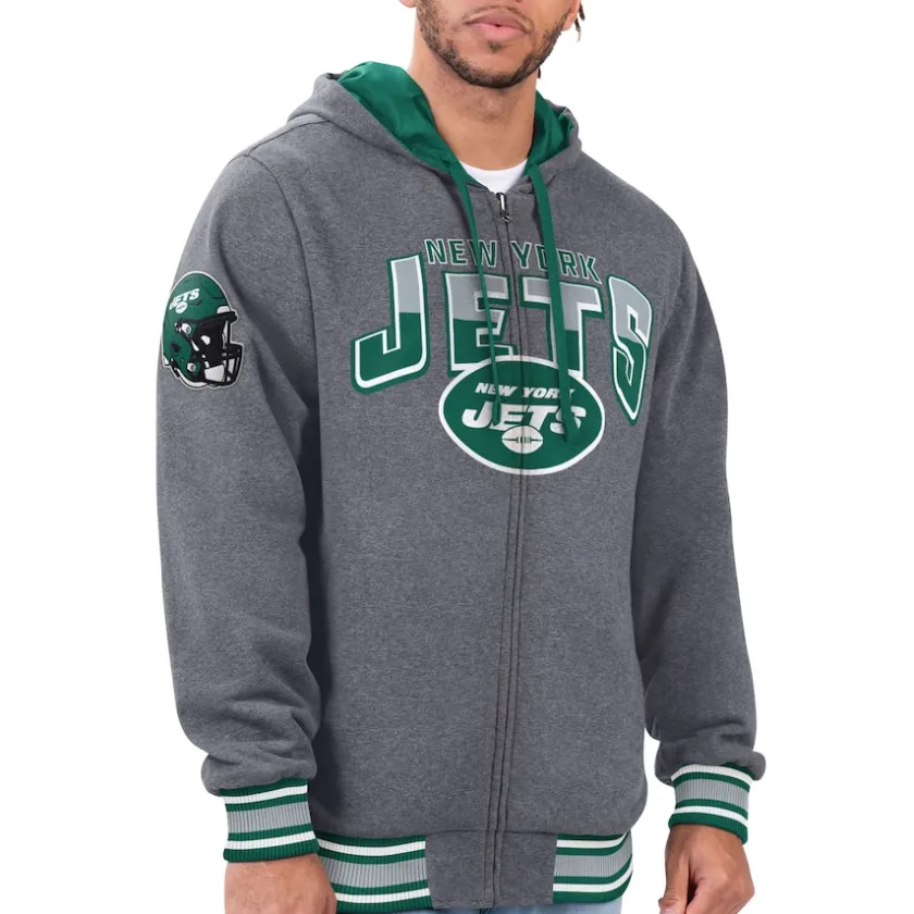 Jackets^New York Jets Men's G-III Sports By Carl Banks Green/Gray Commemorative Reversible Full-Zip Jacket