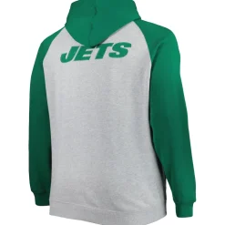 Big & Tall^New York Jets Men's Heather Gray Big & Tall Fleece Raglan Full-Zip Hoodie Jacket