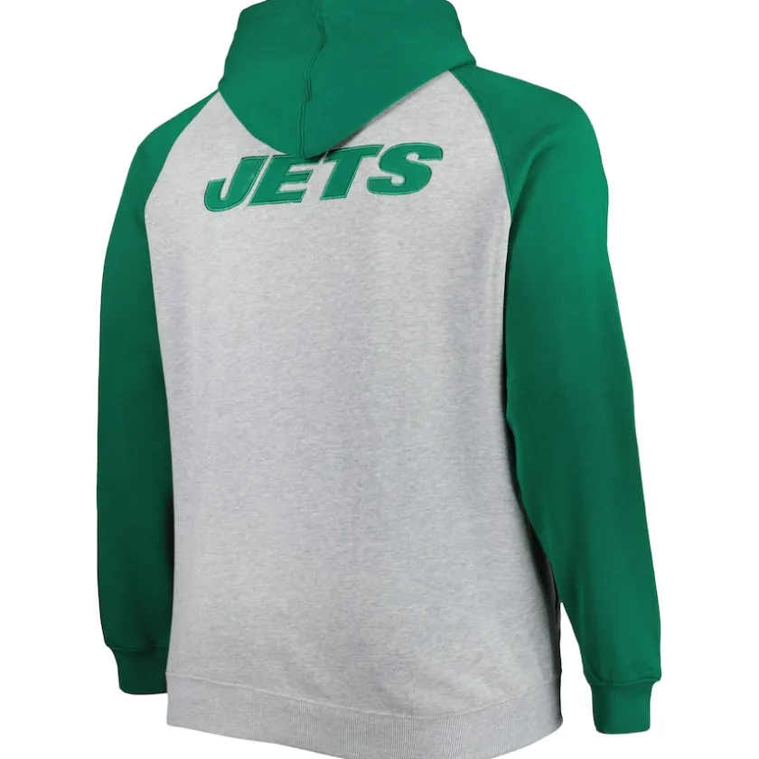 Big & Tall^New York Jets Men's Heather Gray Big & Tall Fleece Raglan Full-Zip Hoodie Jacket