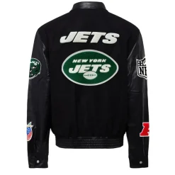 Jackets^New York Jets Men's Jeff Hamilton Black Wool & Leather Full-Snap Varsity Jacket
