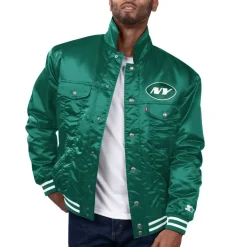 Jackets^New York Jets Men's Levi’s X Starter Green Silver Tab Trucker Full-Snap Jacket