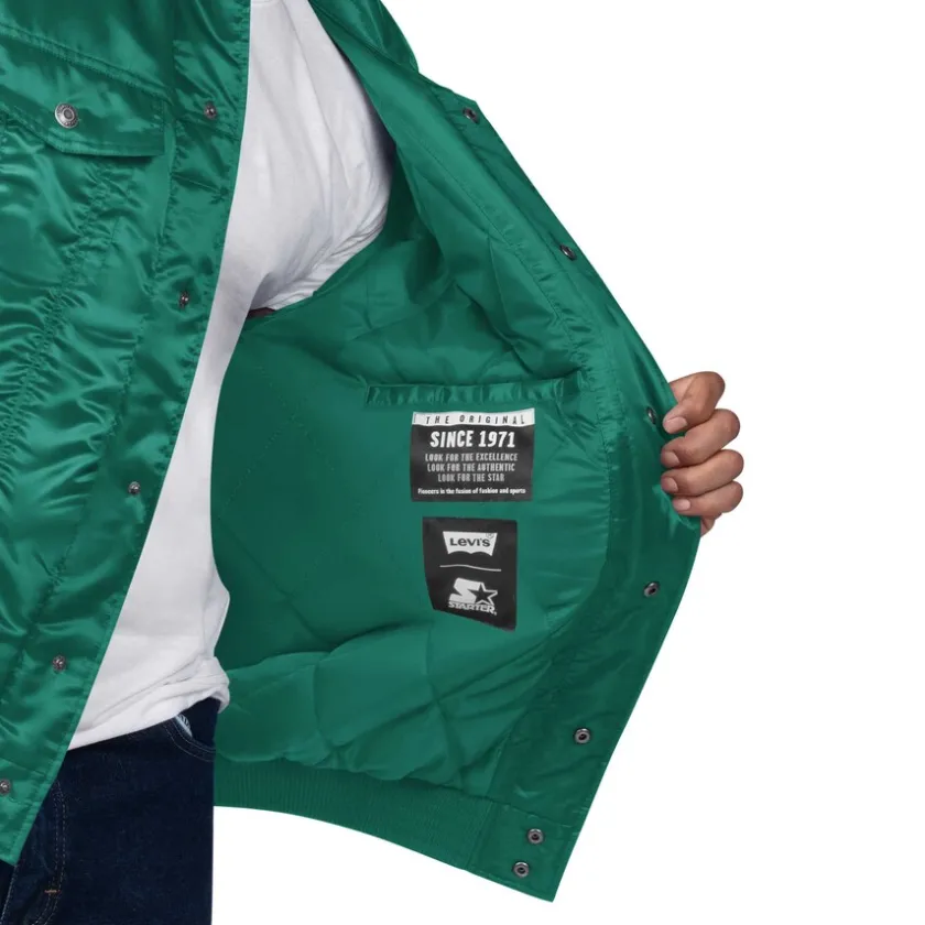 Jackets^New York Jets Men's Levi’s X Starter Green Silver Tab Trucker Full-Snap Jacket