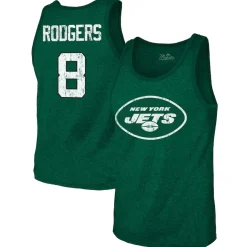 Tank Tops^New York Jets Men's Majestic Threads Aaron Rodgers Green Name & Number Tri-Blend Tank Top