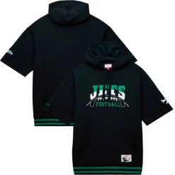 Sweatshirts & Fleece|Men^New York Jets Men's Mitchell & Ness Black Pre-Game Short Sleeve Pullover Hoodie