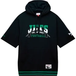 Sweatshirts & Fleece|Men^New York Jets Men's Mitchell & Ness Black Pre-Game Short Sleeve Pullover Hoodie