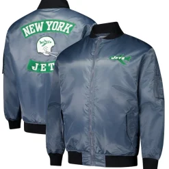 Jackets|Big & Tall^New York Jets Men's Mitchell & Ness Charcoal Big & Tall Bomber Full-Zip Jacket