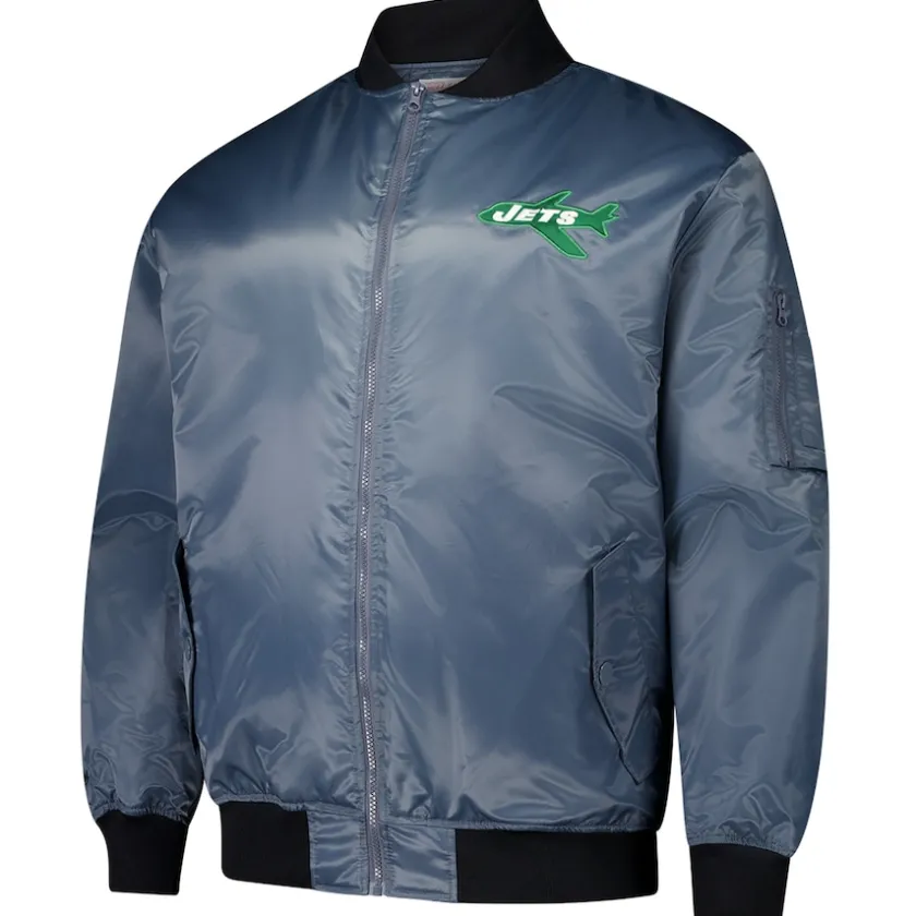 Jackets|Big & Tall^New York Jets Men's Mitchell & Ness Charcoal Big & Tall Bomber Full-Zip Jacket