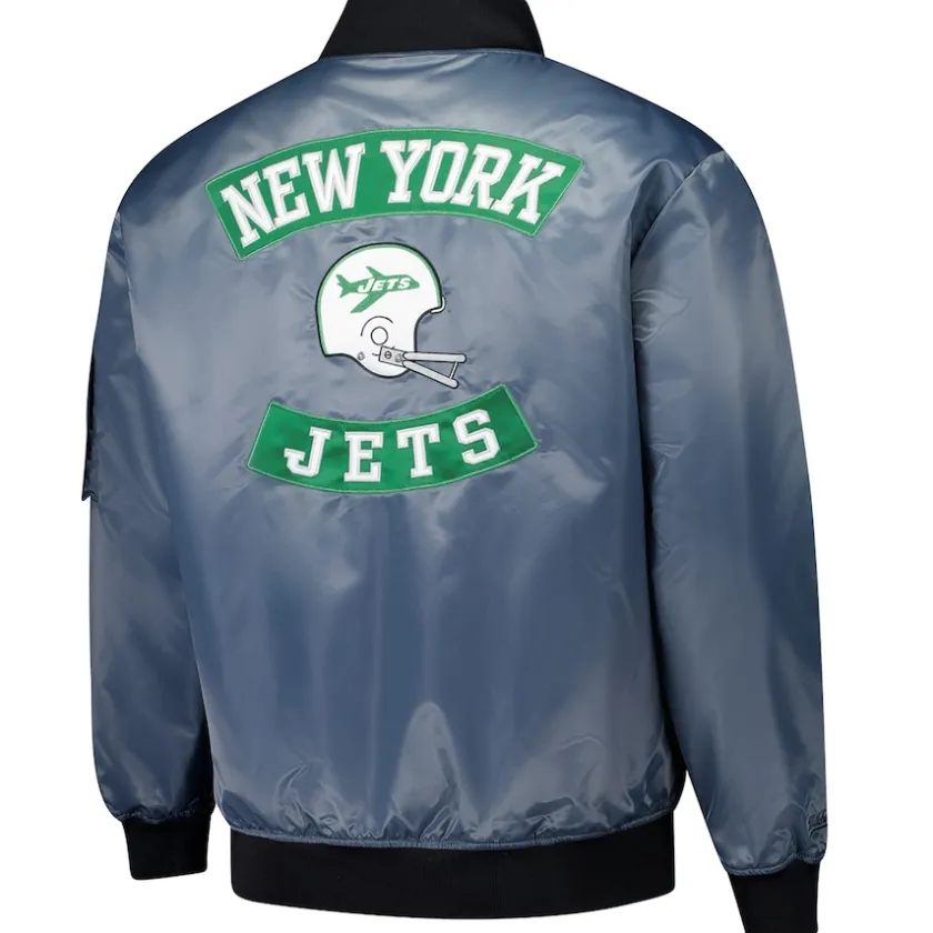 Jackets|Big & Tall^New York Jets Men's Mitchell & Ness Charcoal Big & Tall Bomber Full-Zip Jacket