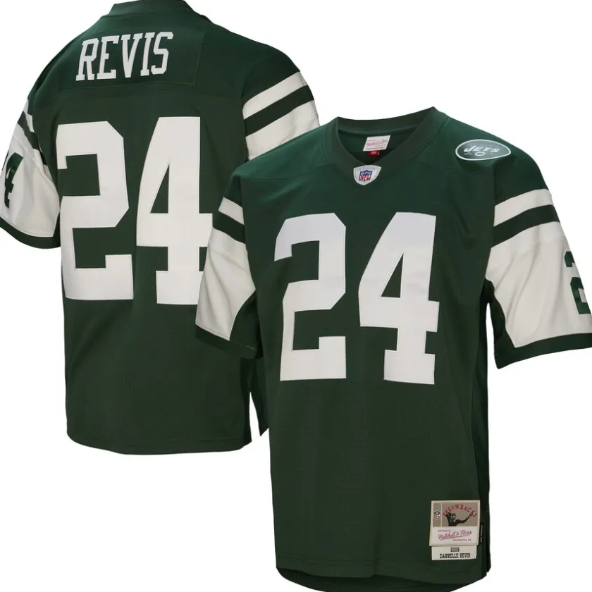 Replica|Throwback^New York Jets Men's Mitchell & Ness Darrelle Revis Green Legacy Replica Jersey