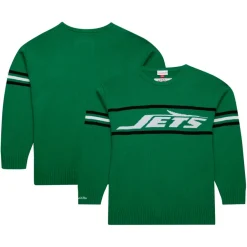 Sweaters & Dress Shirts|Sweaters^New York Jets Men's Mitchell & Ness Green Throwback 1984 Pullover Sweater