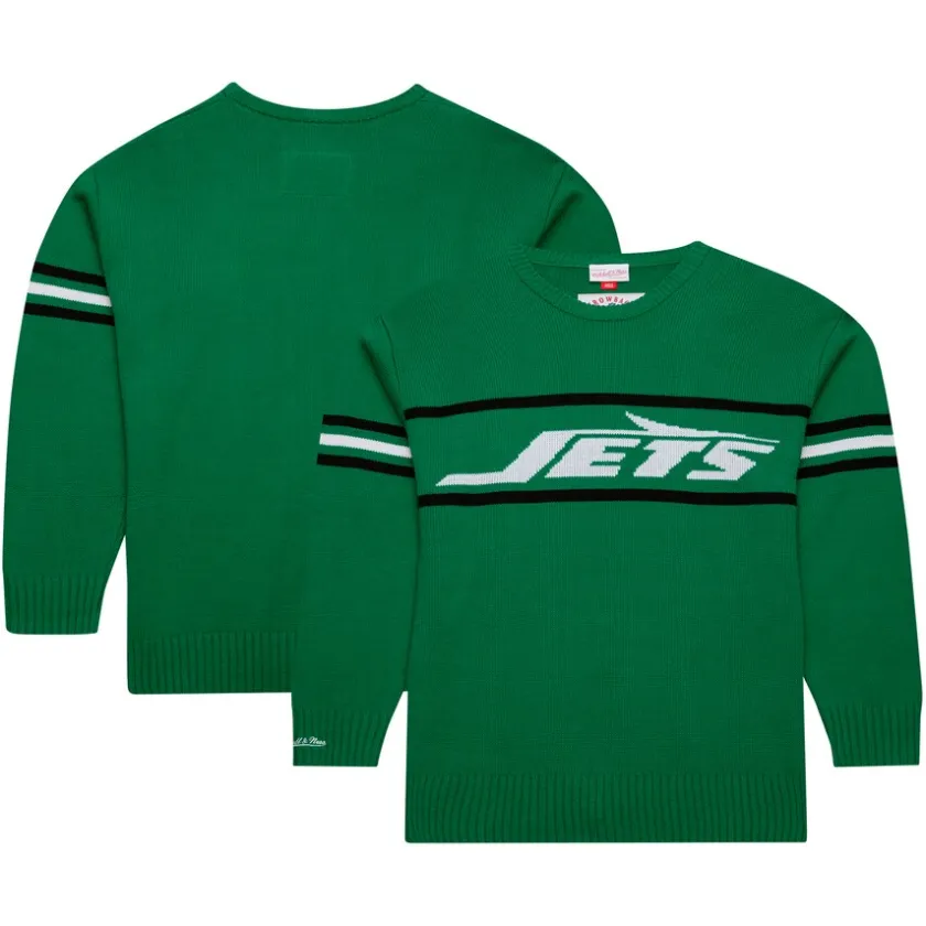 Sweaters & Dress Shirts|Sweaters^New York Jets Men's Mitchell & Ness Green Throwback 1984 Pullover Sweater