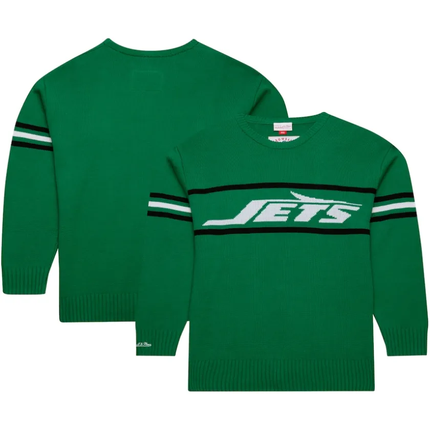 Sweaters & Dress Shirts|Sweaters^New York Jets Men's Mitchell & Ness Green Throwback 1984 Pullover Sweater