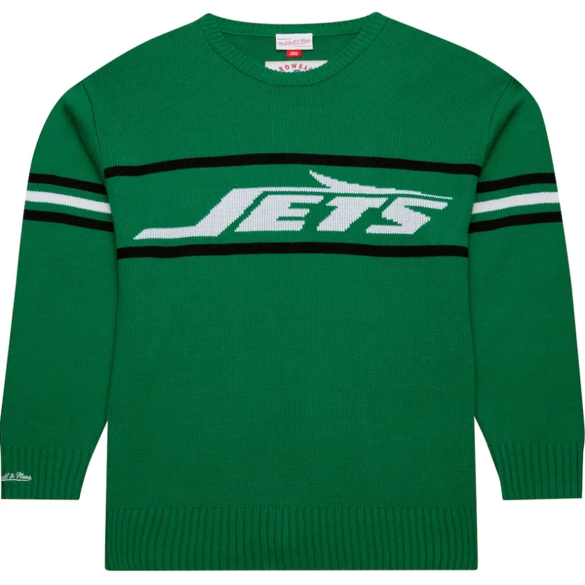 Sweaters & Dress Shirts|Sweaters^New York Jets Men's Mitchell & Ness Green Throwback 1984 Pullover Sweater