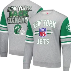 Sweatshirts & Fleece|Men^New York Jets Men's Mitchell & Ness Heather Gray All Over 4.0 Vintage Logo Pullover Sweatshirt