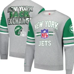 Sweatshirts & Fleece|Men^New York Jets Men's Mitchell & Ness Heather Gray All Over 4.0 Vintage Logo Pullover Sweatshirt