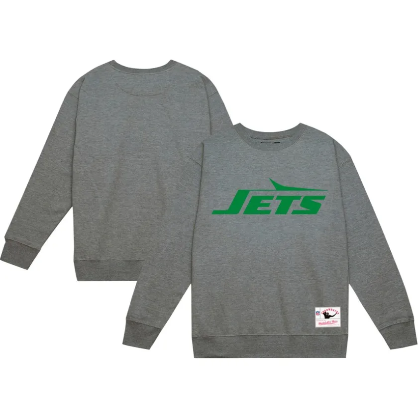 Sweatshirts & Fleece|Men^New York Jets Men's Mitchell & Ness Heather Gray Basic Fleece Pullover Sweatshirt