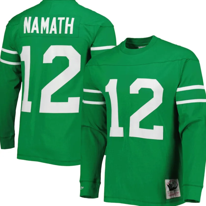 T-Shirts|Men^New York Jets Men's Mitchell & Ness Joe Namath Kelly Green Throwback Retired Player Name & Number Long Sleeve Top