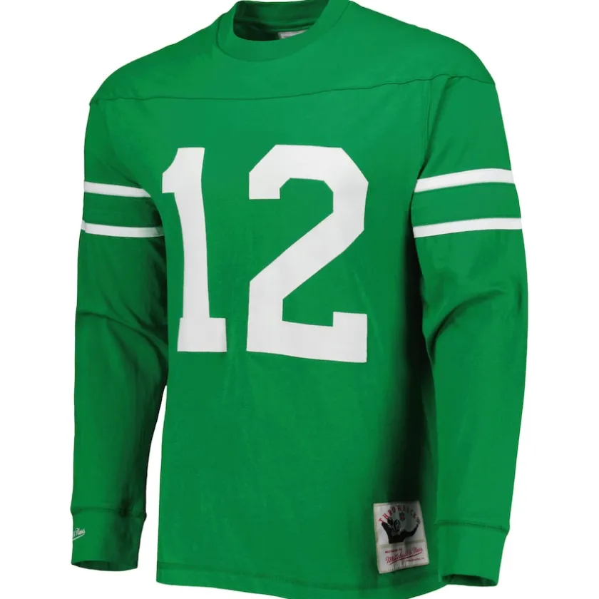 T-Shirts|Men^New York Jets Men's Mitchell & Ness Joe Namath Kelly Green Throwback Retired Player Name & Number Long Sleeve Top