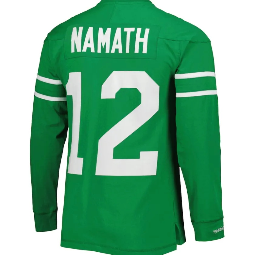T-Shirts|Men^New York Jets Men's Mitchell & Ness Joe Namath Kelly Green Throwback Retired Player Name & Number Long Sleeve Top