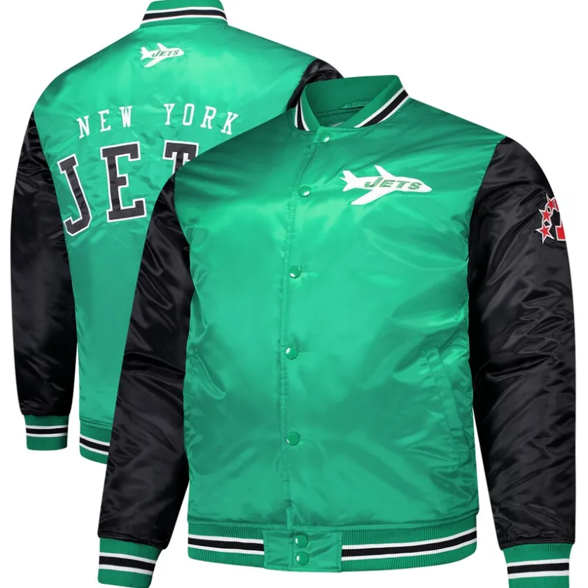 Jackets|Big & Tall^New York Jets Men's Mitchell & Ness Kelly Green Team Satin Jacket