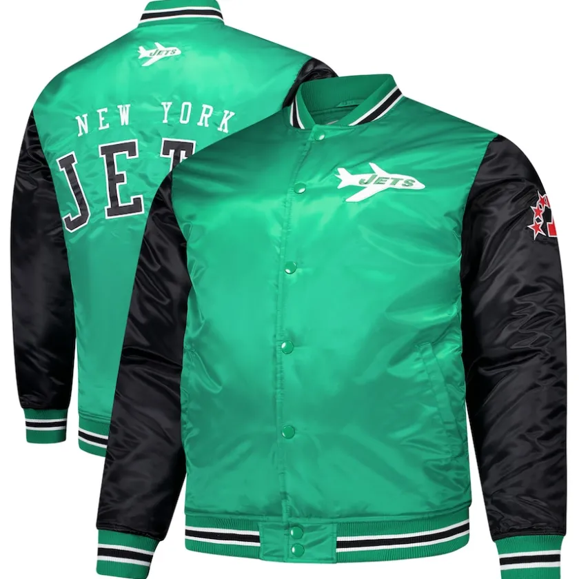 Jackets|Big & Tall^New York Jets Men's Mitchell & Ness Kelly Green Team Satin Jacket
