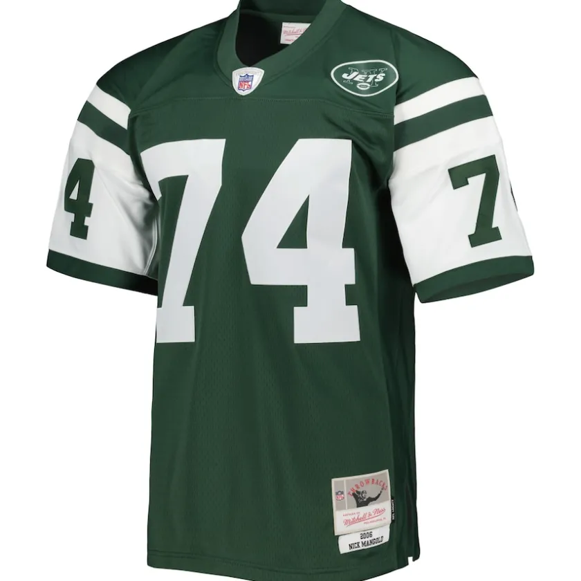 Replica|Throwback^New York Jets Men's Mitchell & Ness Nick Mangold Green Legacy Replica Jersey