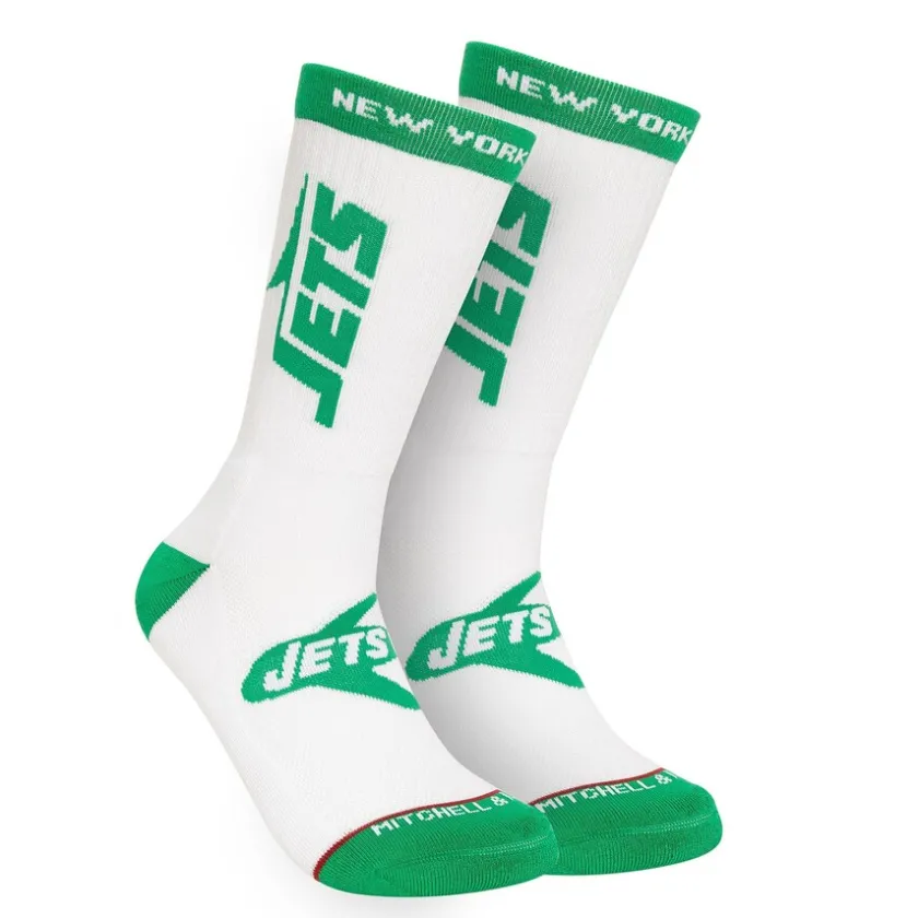 Shoes & Socks^New York Jets Men's Mitchell & Ness White Throwback Kick Off Crew Socks
