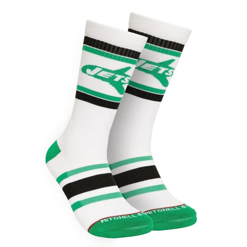 Shoes & Socks^New York Jets Men's Mitchell & Ness White Throwback Team Stripes Crew Socks