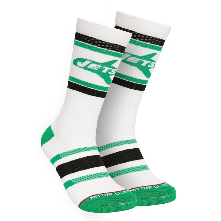 Shoes & Socks^New York Jets Men's Mitchell & Ness White Throwback Team Stripes Crew Socks