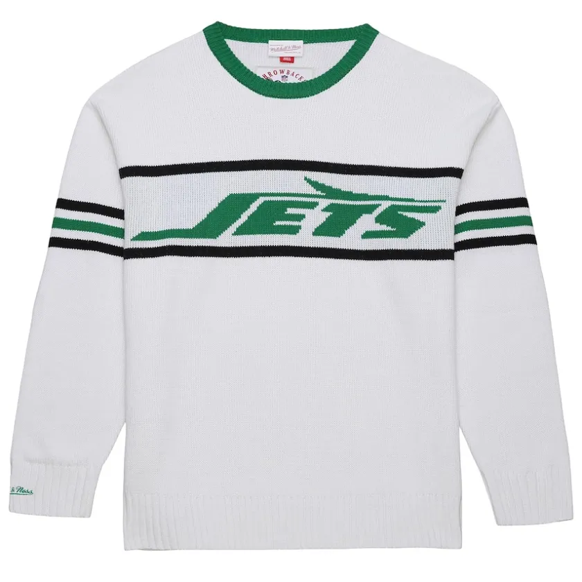 Sweaters & Dress Shirts|Sweatshirts & Fleece^New York Jets Men's Mitchell & Ness White Throwback 1984 Pullover Sweater