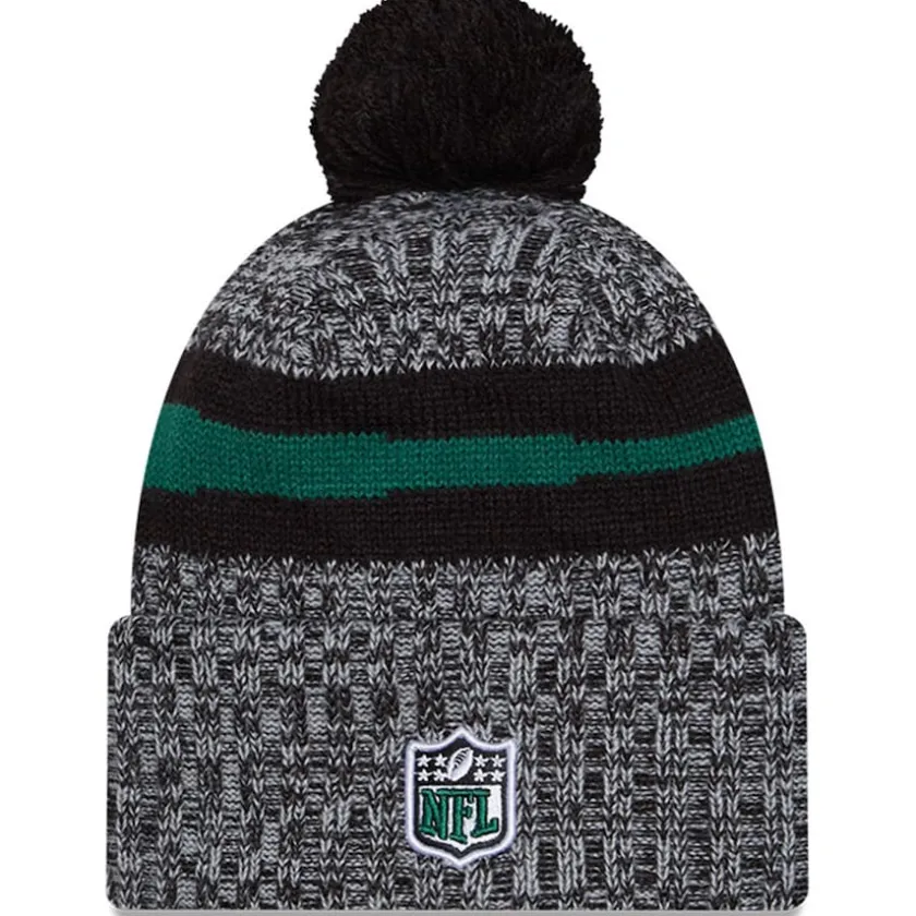Knit^New York Jets Men's New Era Black 2023 Sideline Cuffed Knit Hat With Pom
