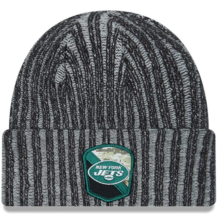 Knit^New York Jets Men's New Era Black 2023 Salute To Service Cuffed Knit Hat
