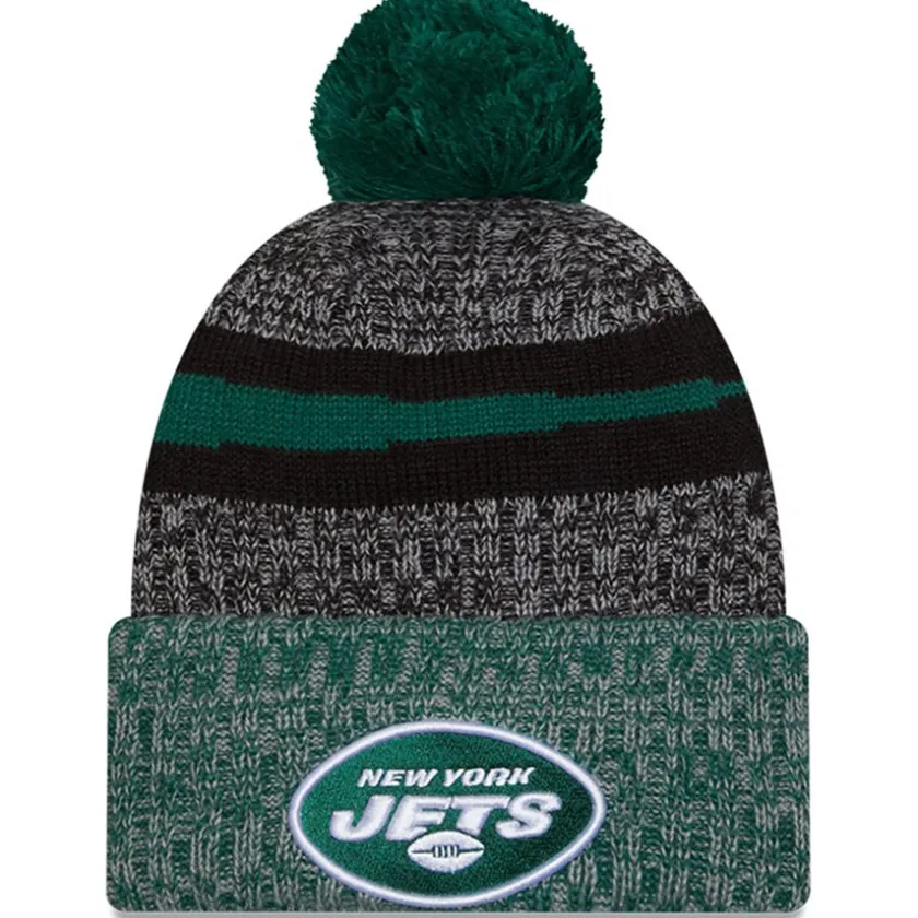 Knit^New York Jets Men's New Era Black/Green 2023 Sideline Sport Cuffed Pom Knit Hat