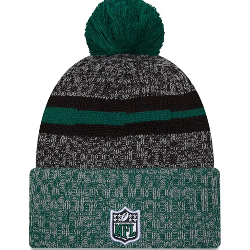 Knit^New York Jets Men's New Era Black/Green 2023 Sideline Sport Cuffed Pom Knit Hat