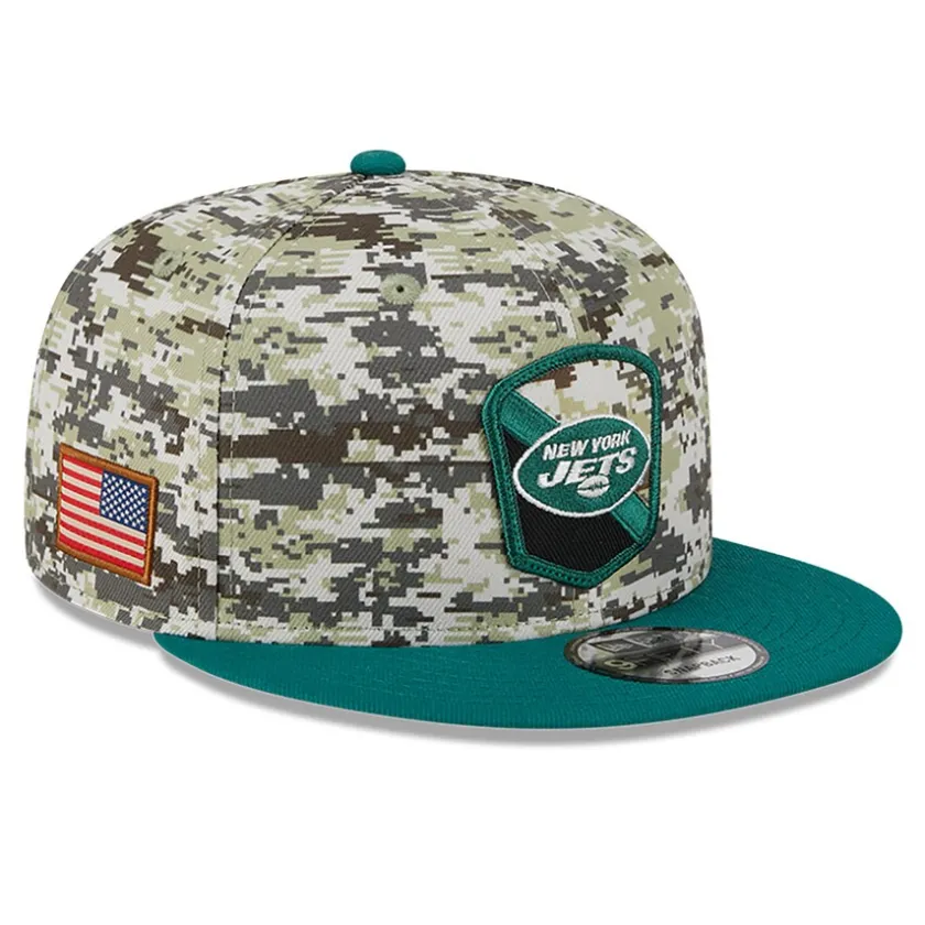 Snapback^New York Jets Men's New Era Camo/Green 2023 Salute To Service 9FIFTY Snapback Hat