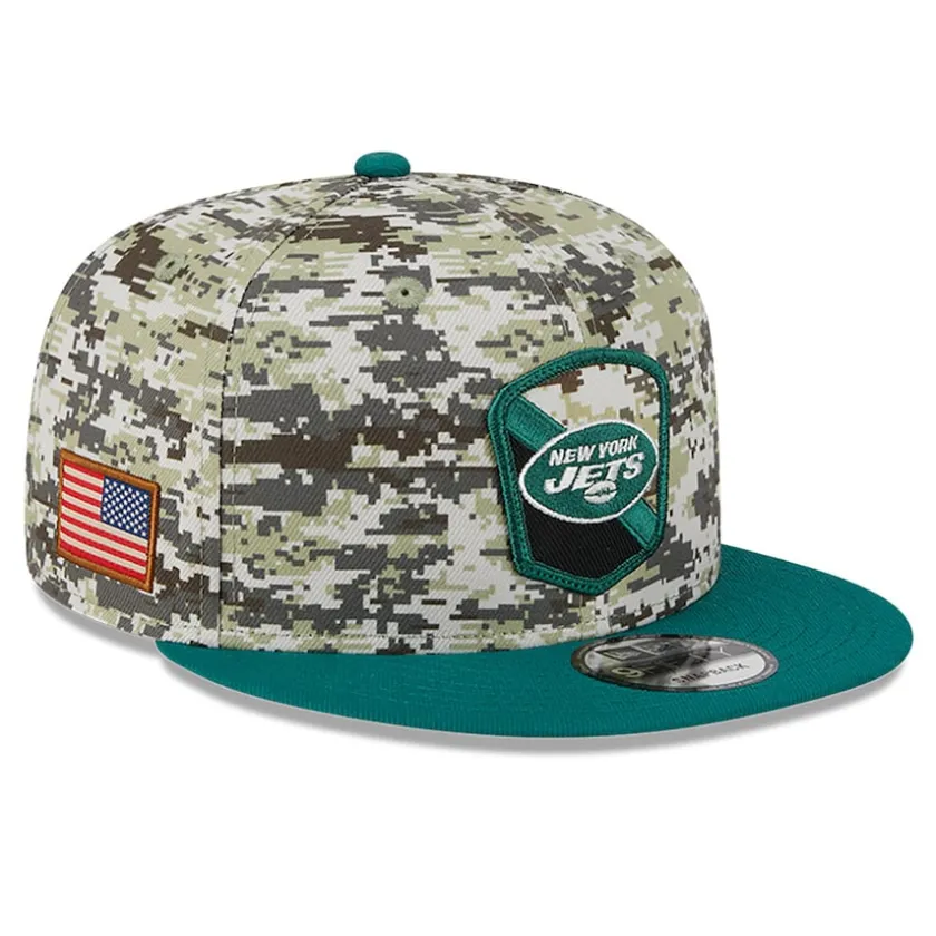 Snapback^New York Jets Men's New Era Camo/Green 2023 Salute To Service 9FIFTY Snapback Hat