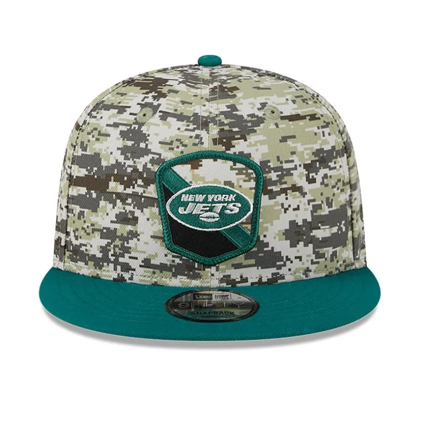 Snapback^New York Jets Men's New Era Camo/Green 2023 Salute To Service 9FIFTY Snapback Hat