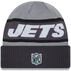 Knit^New York Jets Men's New Era Gray 2023 Sideline Tech Cuffed Knit Hat