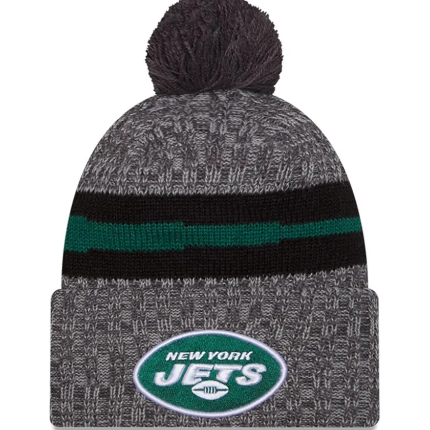 Knit^New York Jets Men's New Era Gray 2023 Sideline Sport Cuffed Pom Knit Hat