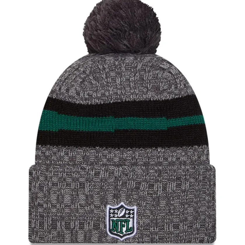 Knit^New York Jets Men's New Era Gray 2023 Sideline Sport Cuffed Pom Knit Hat