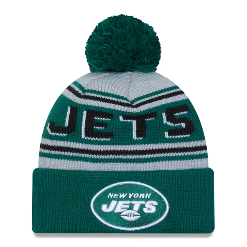 Knit^New York Jets Men's New Era Green Main Cuffed Knit Hat With Pom