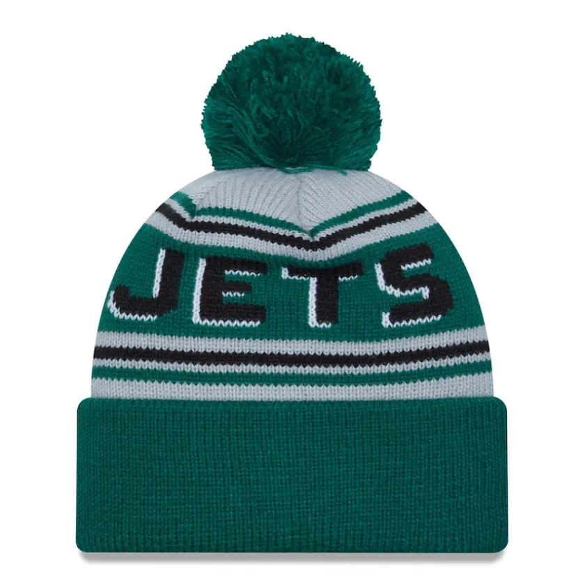 Knit^New York Jets Men's New Era Green Main Cuffed Knit Hat With Pom