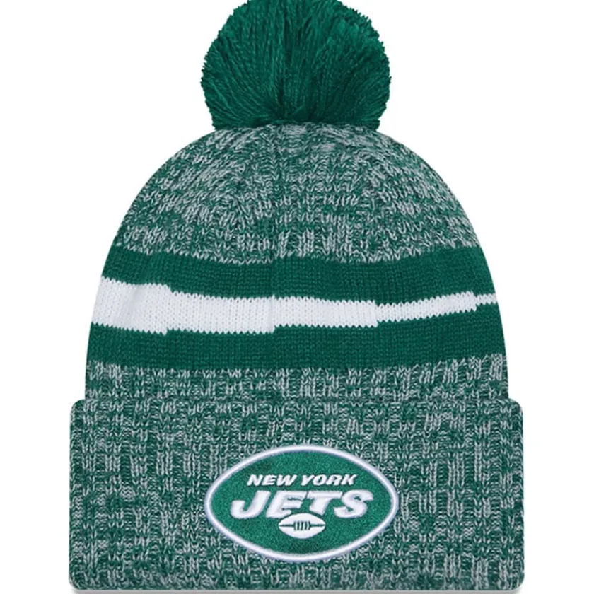 Knit^New York Jets Men's New Era Green 2023 Sideline Cuffed Knit Hat With Pom