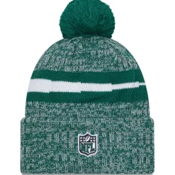Knit^New York Jets Men's New Era Green 2023 Sideline Cuffed Knit Hat With Pom